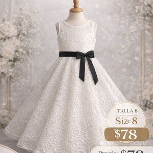 White Lace Flower Girl Dress with Black Sash - Classic Formal
